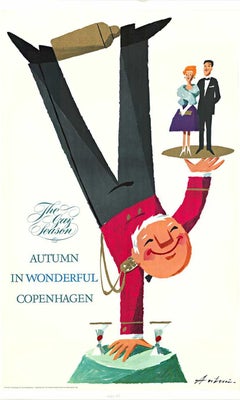 Cartel de viaje vintage original "Otoño en la maravillosa Copenhague  Barman