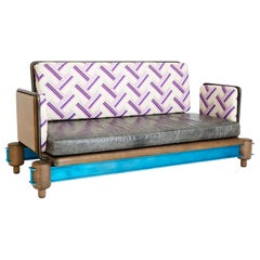 “I-Beam Couch” Steel, Oxidized Maple and Lacquered Aluminum I-Beam Modern Couch