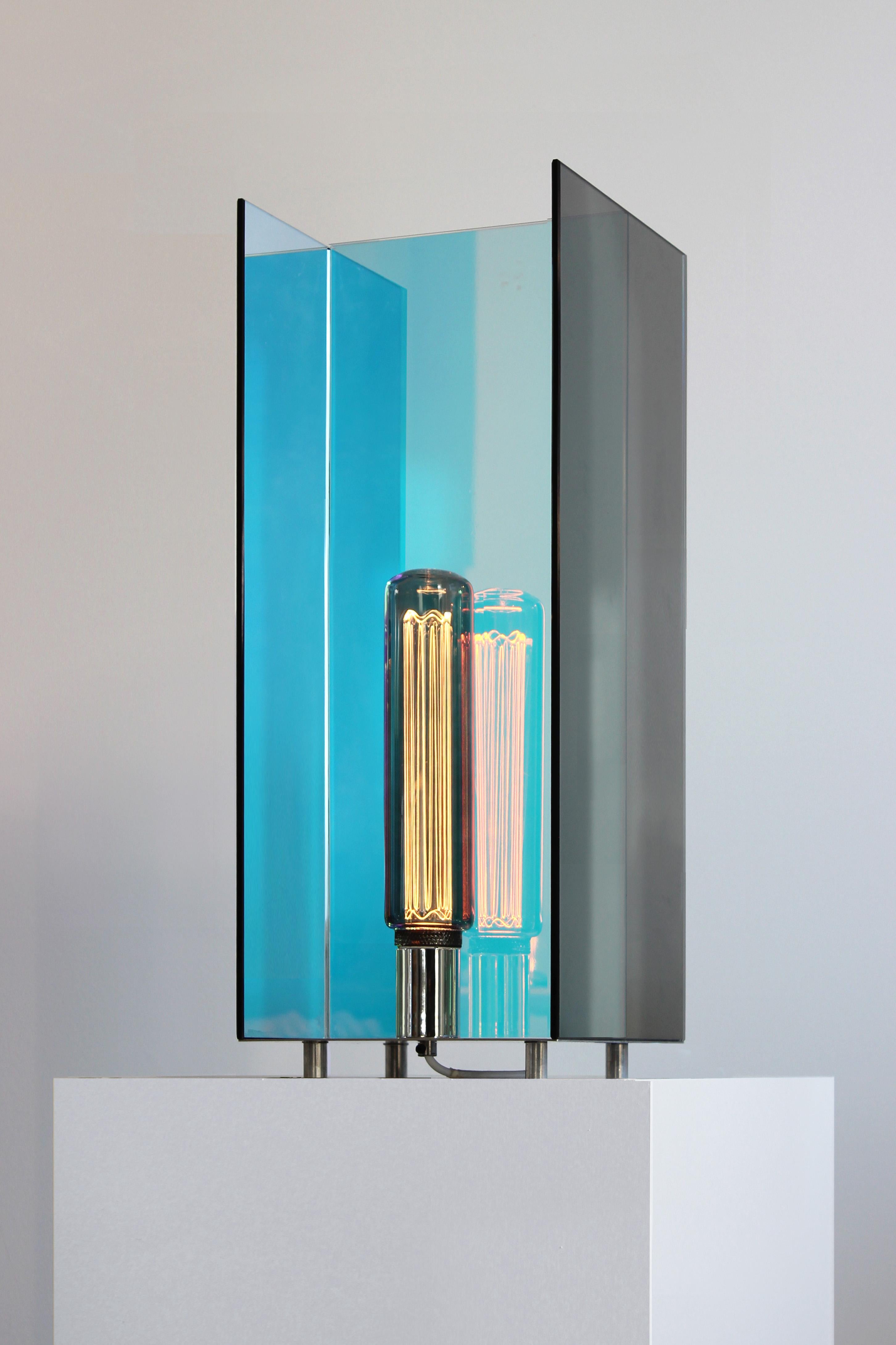 Minimalist I-Beam II Dichroic Glass Table Lamp by Caroline Chao For Sale