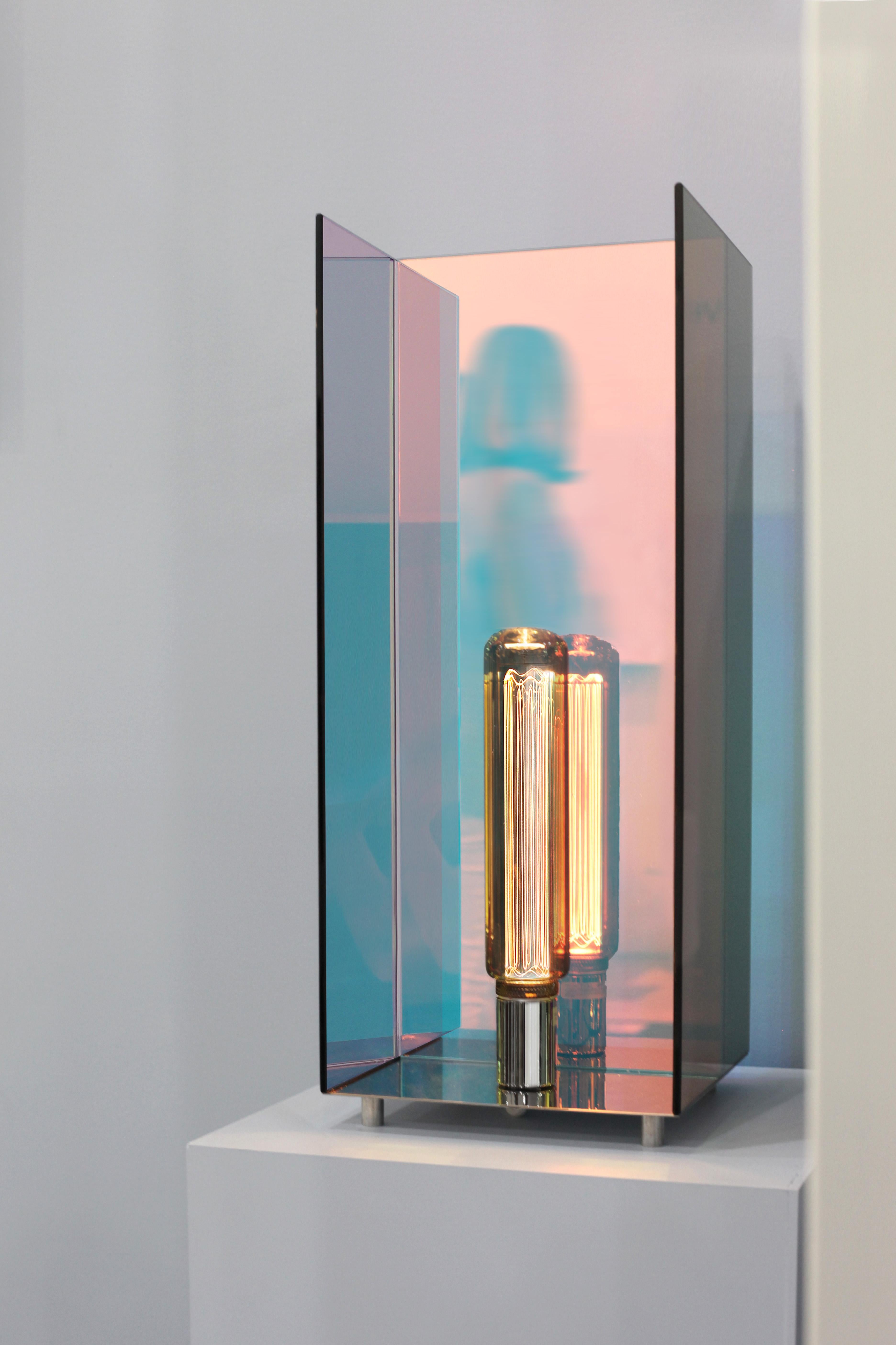Minimalist I-Beam II Dichroic Glass Table Lamp by Caroline Chao For Sale