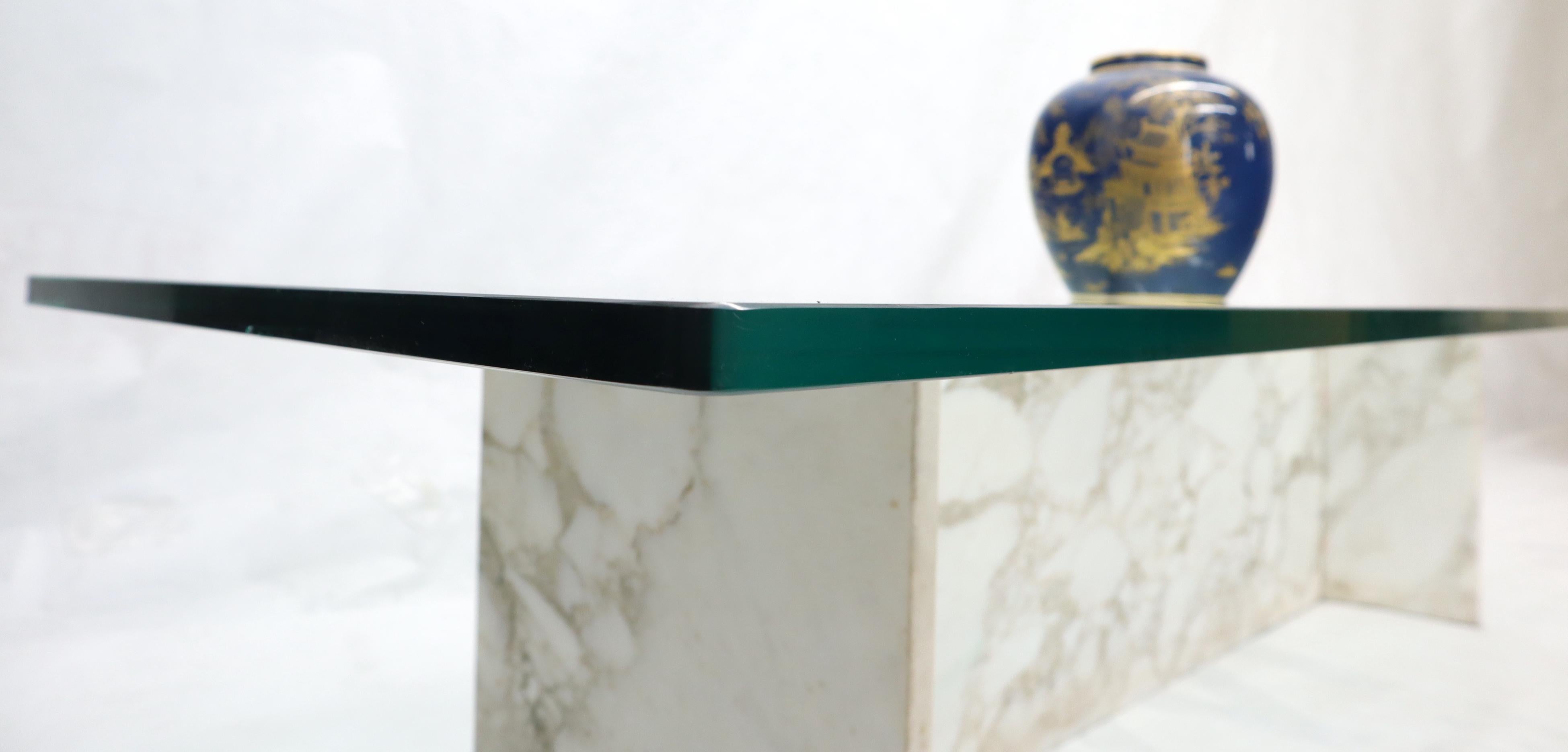 Mid-Century Modern I Beam Shape Marble Base Glass Top Coffee Table