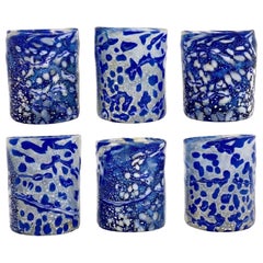 I Bizantini. Murano Glass Tumblers-Ultramarine and Silver Set-Maestro Collection