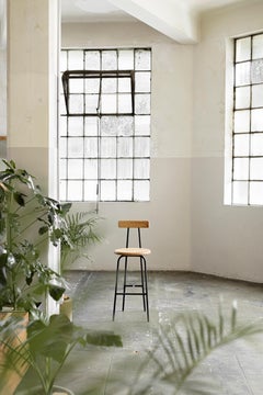 I Collection Wooden High Stool with Metallic Structure