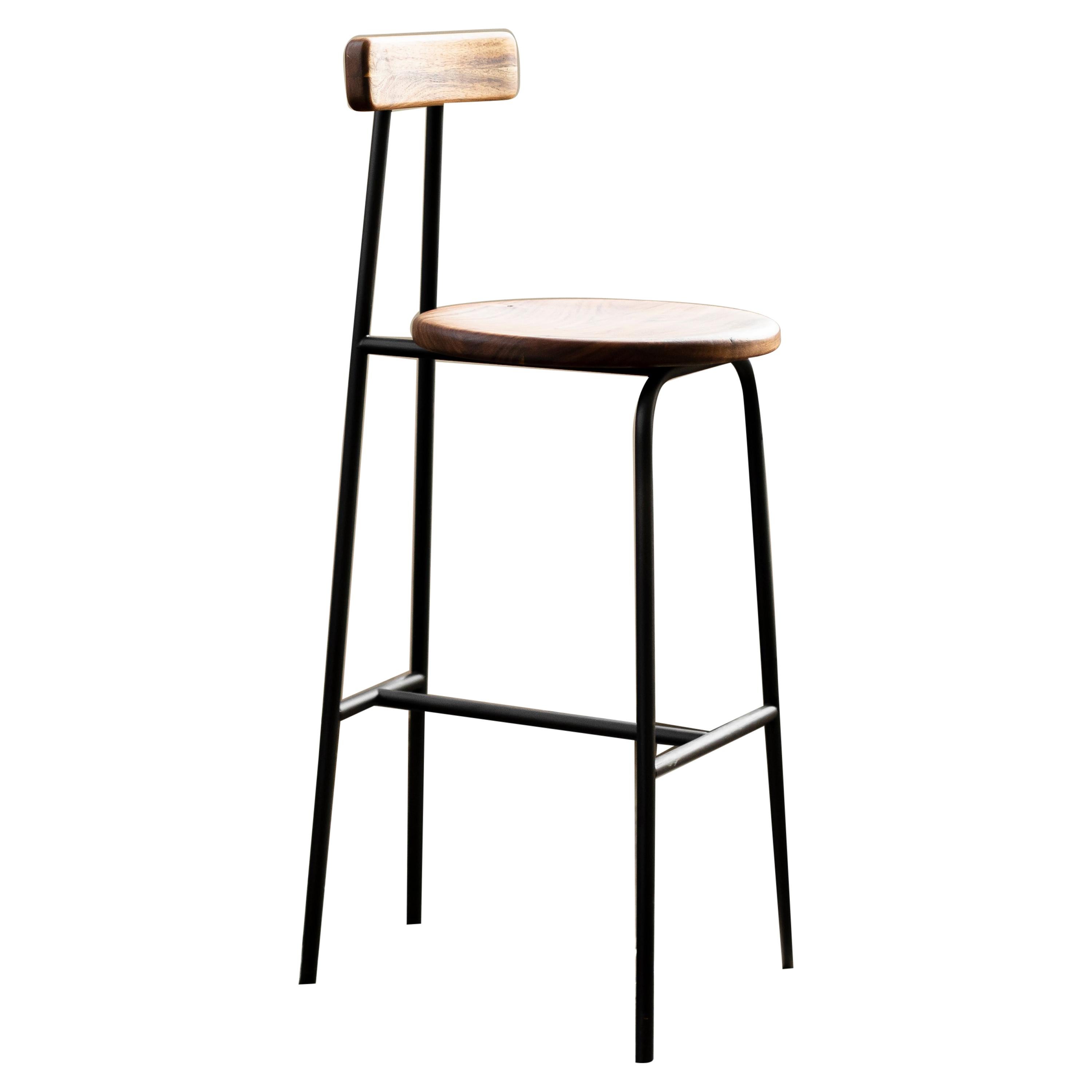 I Collection Wooden High Stool with Metallic Structure For Sale