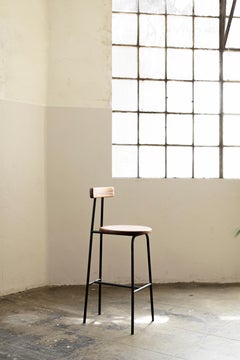 I Collection Wooden Stool with Metallic Structure