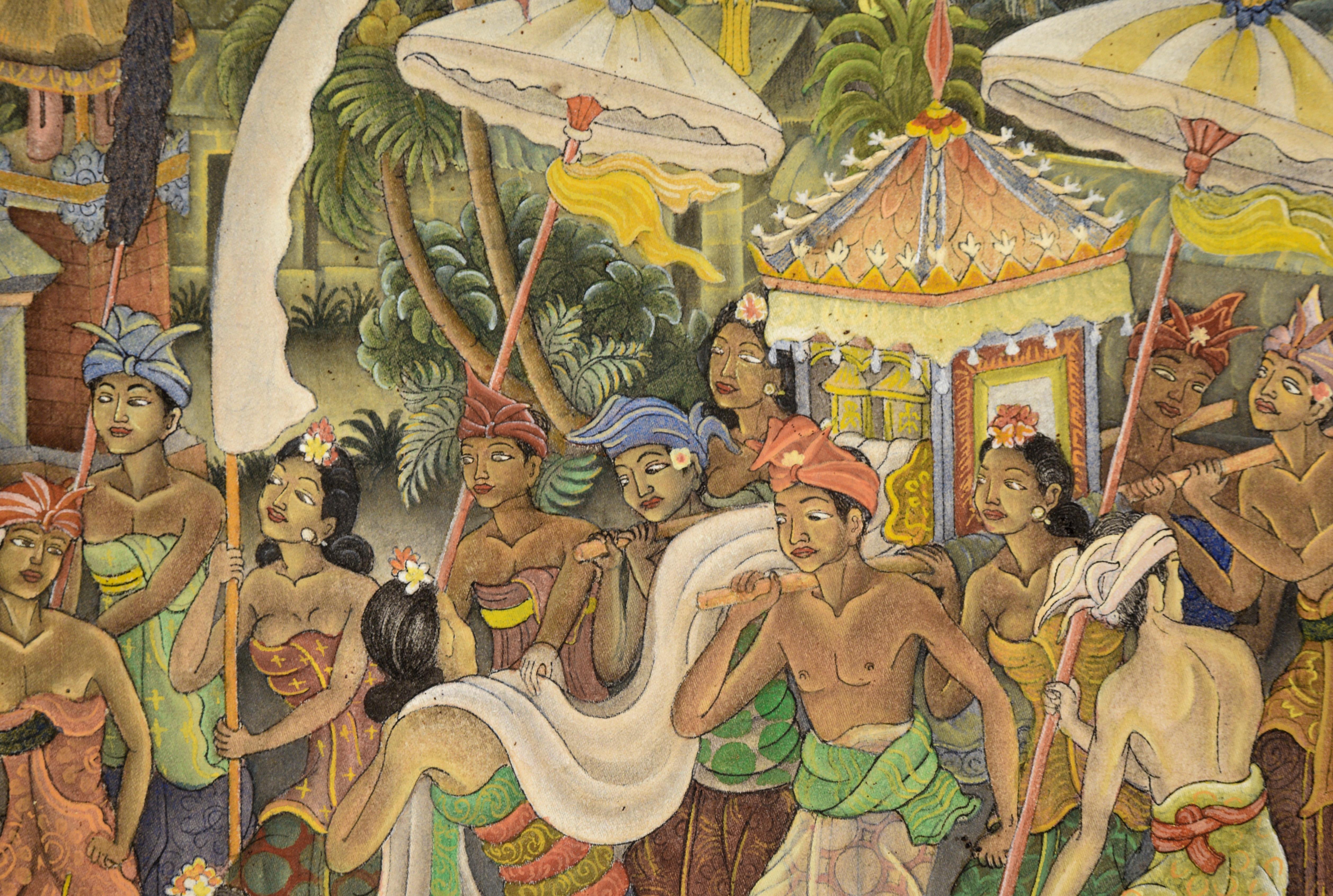Processione di un villaggio della giungla di Bali, figurazione indonesiana - Landscape Painting Marrone di I Dewa Putu Sugi