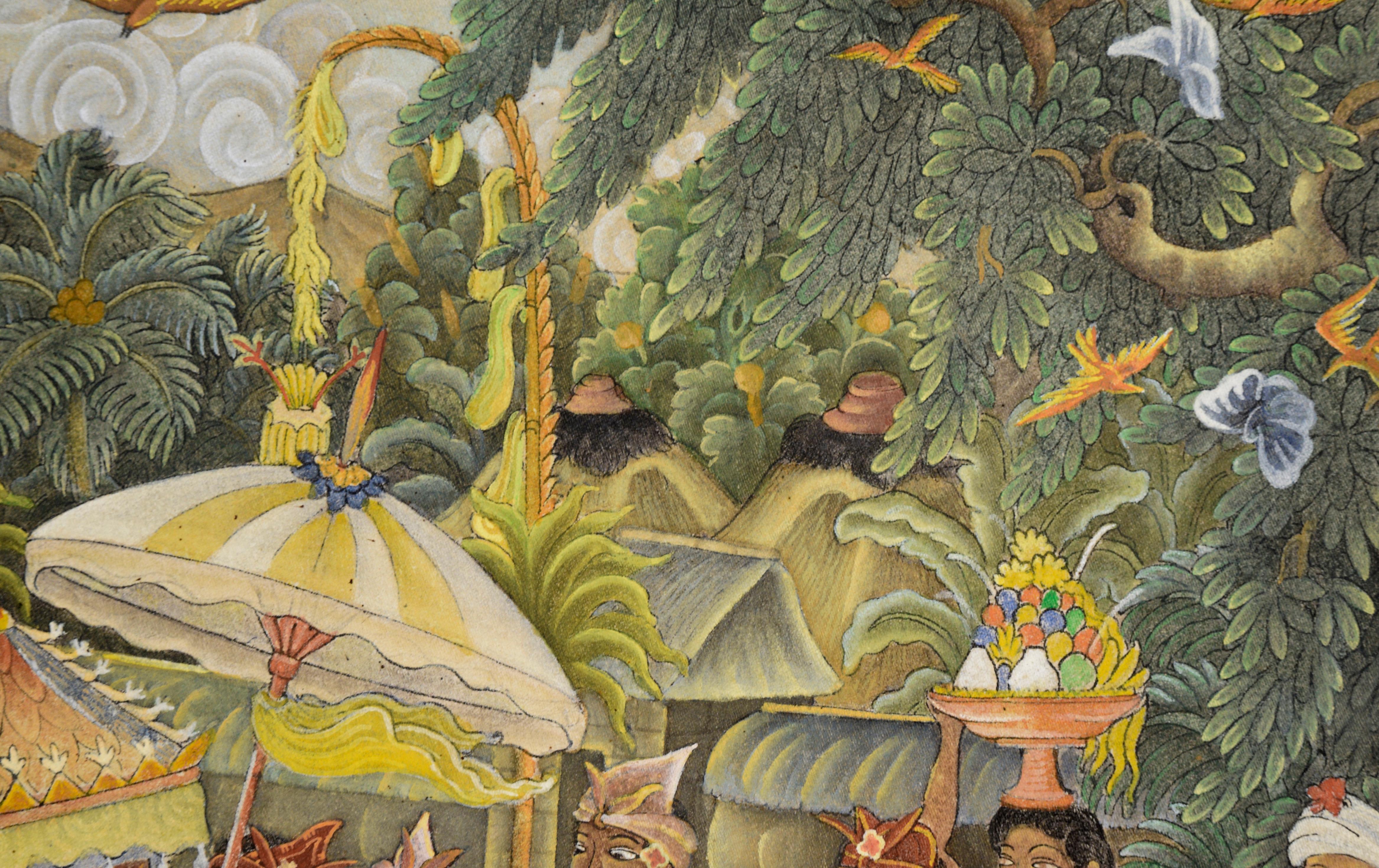 Bali Jungle Village Procession, Indonesian Figural  - Folk Art Painting by I Dewa Putu Sugi
