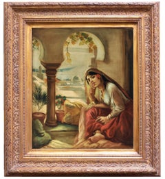 Vintage ORIENTAL GIRL- Orientalism- French School Italy figurative Oil on canvas paint