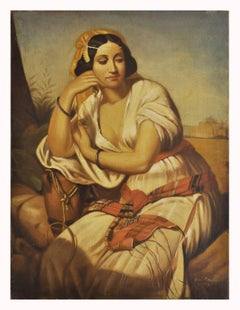 RETRATO DE REBECCA EN LA FUENTE - A la manera de Guffens - Óleo  sobre pintura