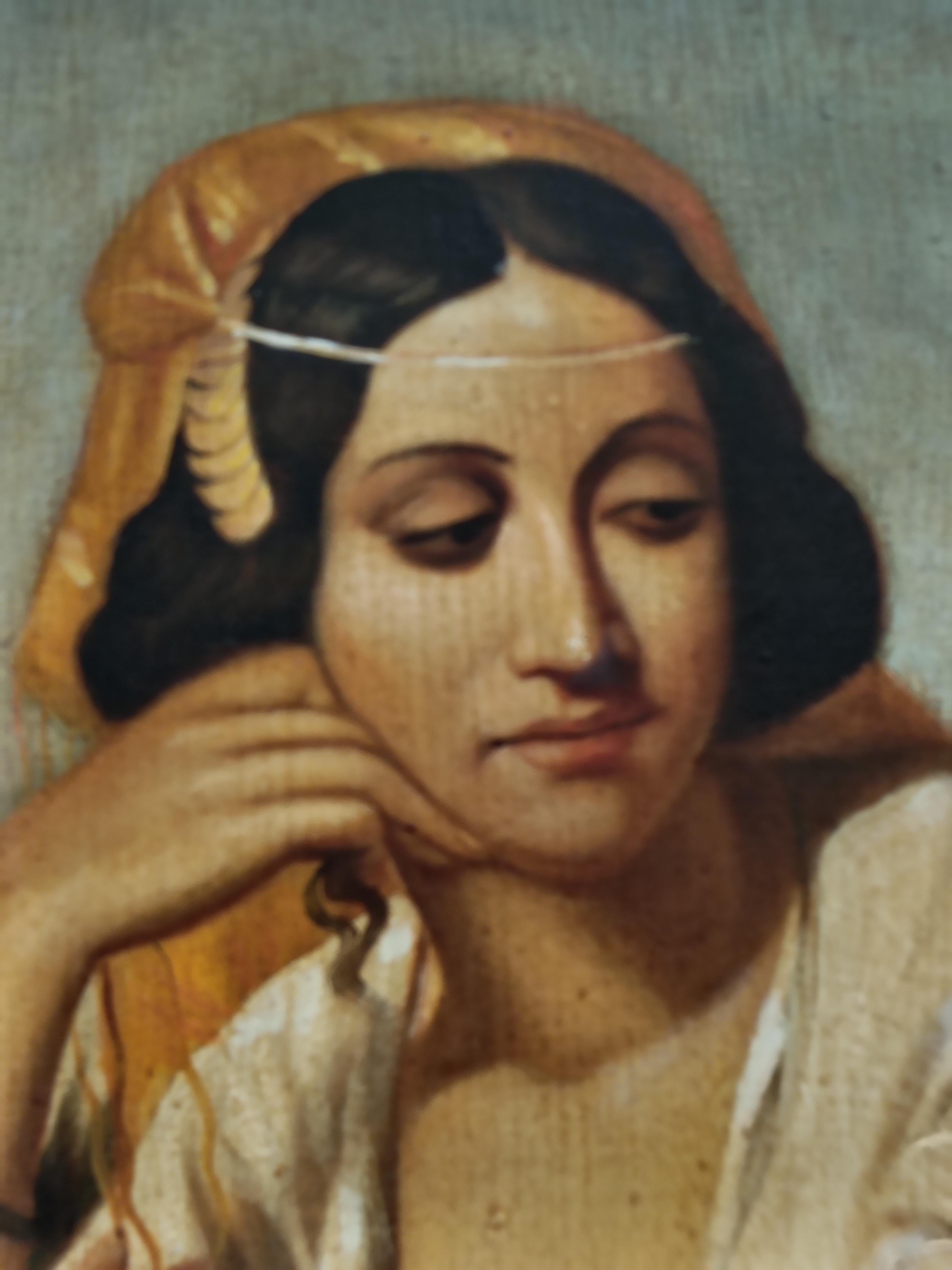 PORTRAIT OF REBECCA AT THE FOUNTAIN – In Anlehnung an Guffens – Öl  auf Farbe im Angebot 1