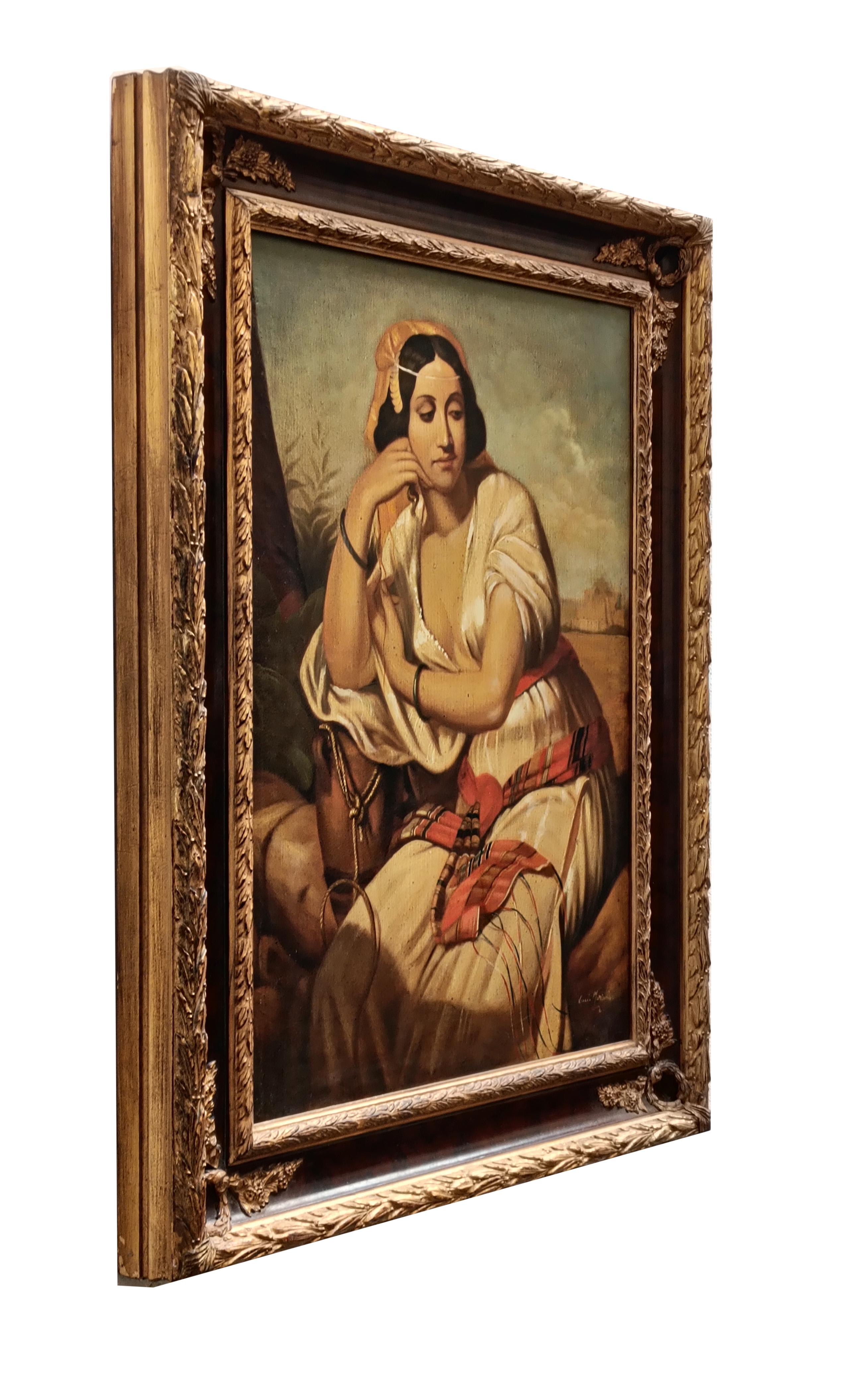 PORTRAIT OF REBECCA AT THE FOUNTAIN – In Anlehnung an Guffens – Öl  auf Farbe im Angebot 4