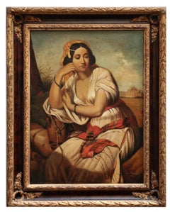 PORTRAIT OF REBECCA AT THE FOUNTAIN ( PORTRAIT DE REBECCA À LA FOUNTAIN) - À la manière de Guffens  sur la peinture