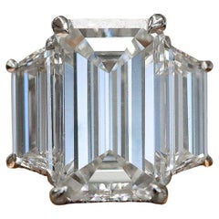 I Flawless 8 Carat GIA Certified Three Stone Emerald Cut Diamond Ring