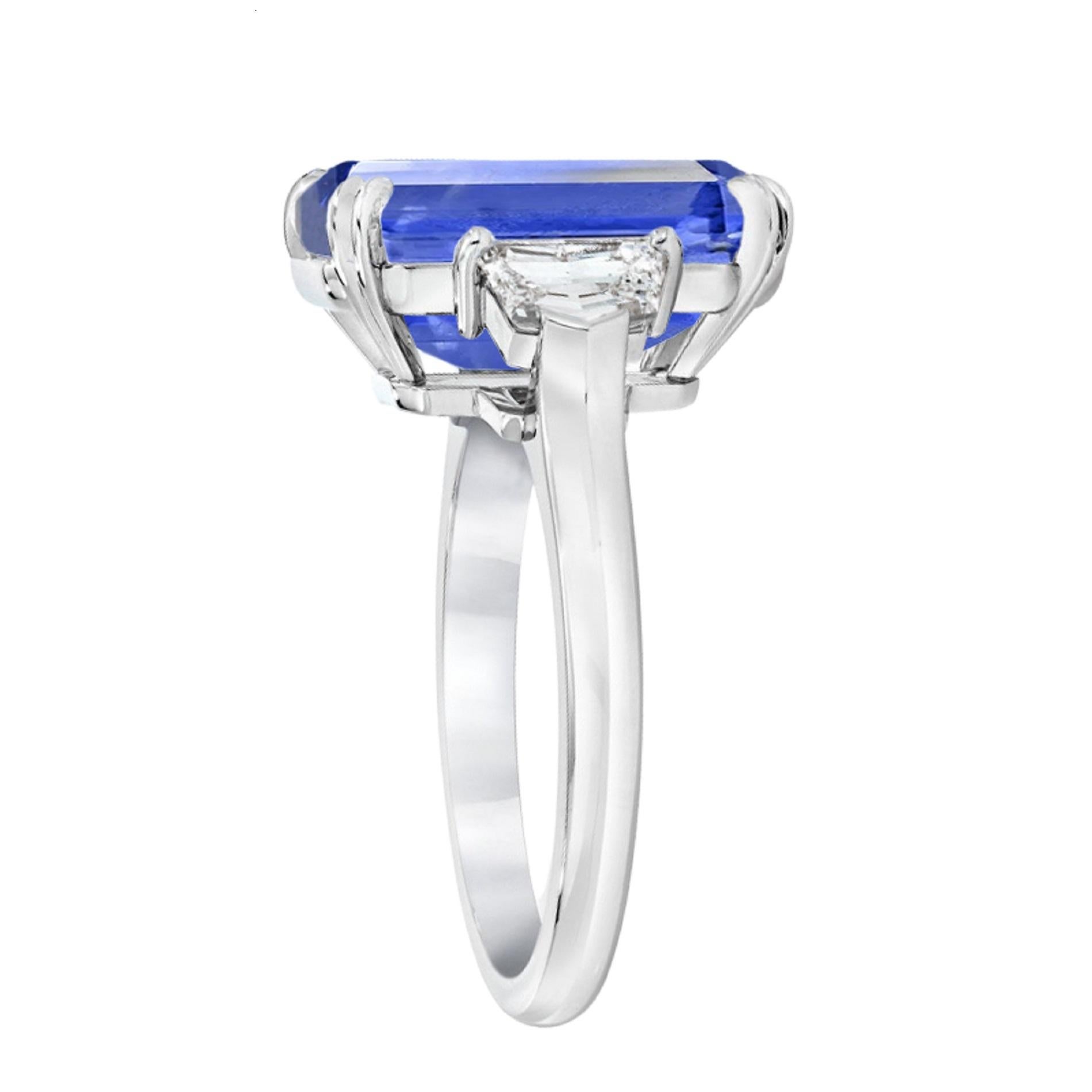 Antinori di Sanpietro Roma created this ring and is an excellent investment! Showcasing an Emerald Cut Ceylon Sapphire weighing 9.12 carats, and certified by GRS Switzerland as an untreated, UNHEATED Sri Lankan Ceylon Sapphire. 

You will notice