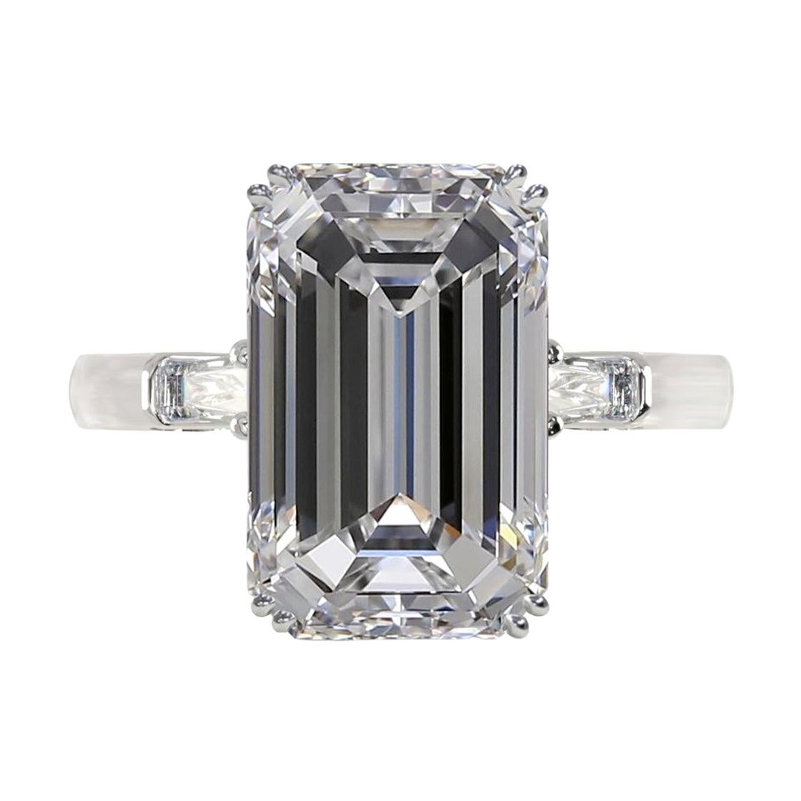 Exceptional GIA Certified 3 Carat Emerald Cut Diamond Ring 11.39 mm long