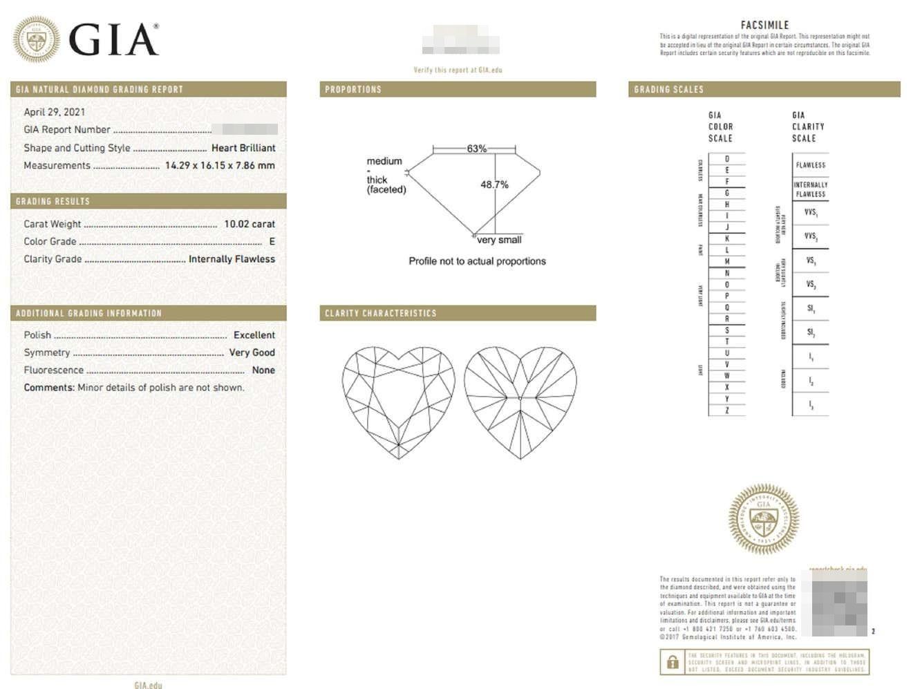INTERNER FEHLERLOSER GIA zertifizierter 10 Karat Diamant in Herzform 
Keine Fluoreszenz

