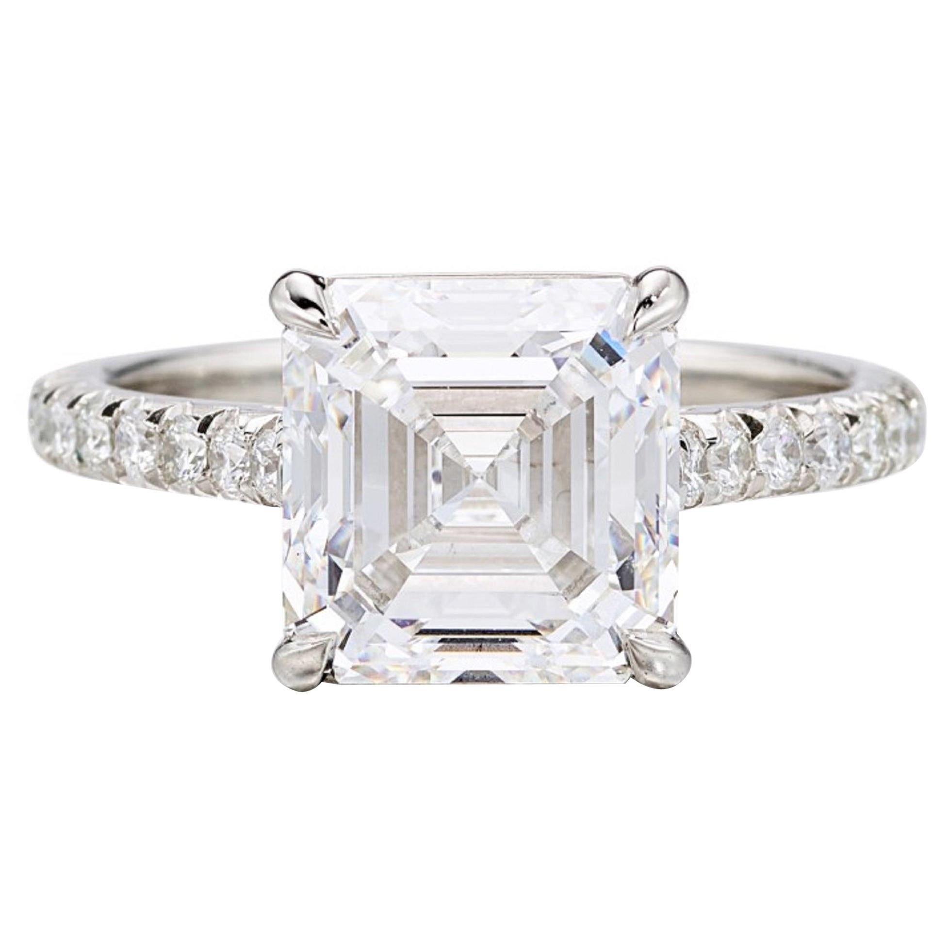 I Flawless GIA Certified 2 Carat Square Emerald Cut Diamond Pave Ring