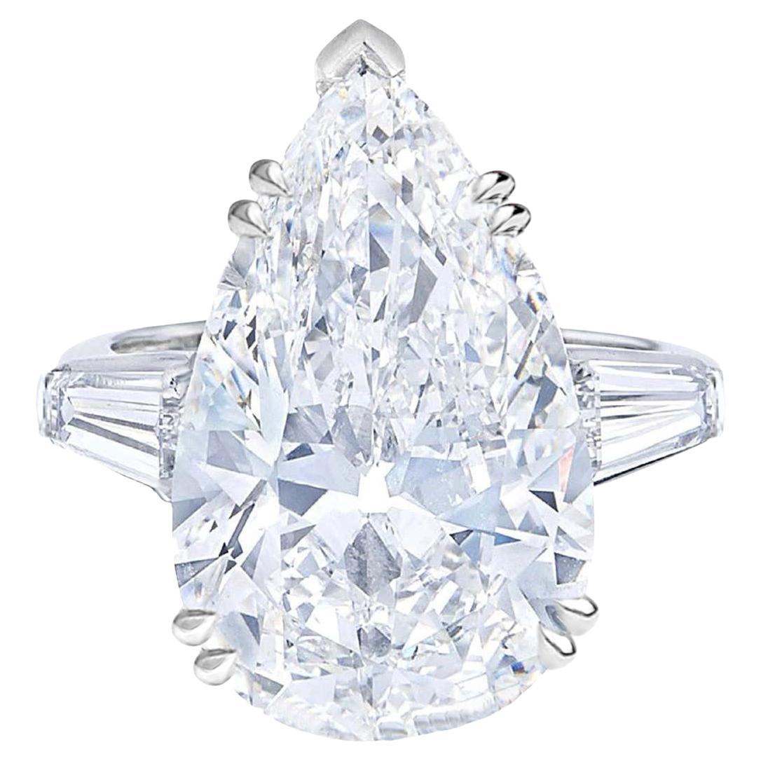 I Flawless GIA Certified 5 Carat Pear Cut Diamond Solitaire Engagement Ring For Sale
