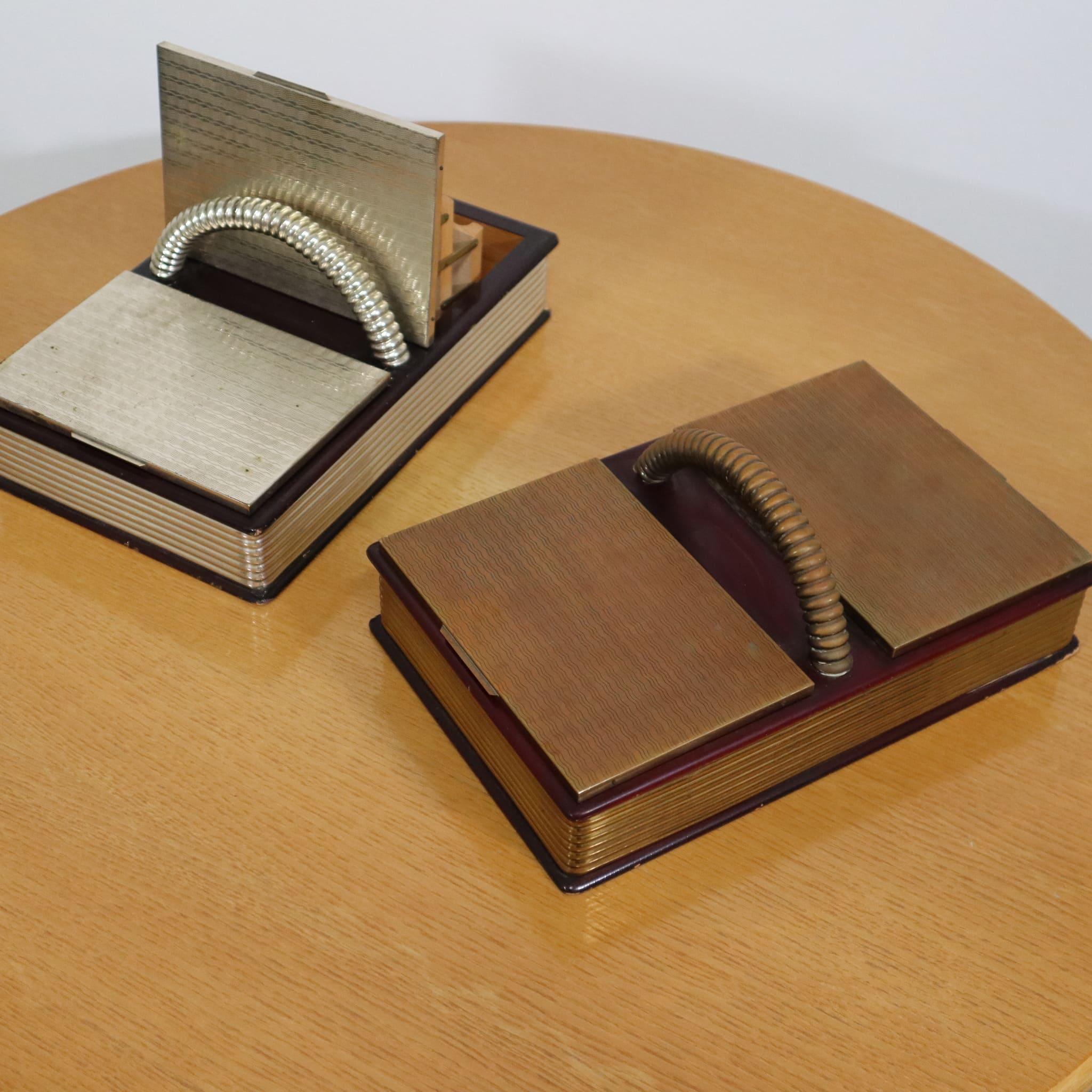 Metal Italian silver gold table cigarette holder case, 1950s For Sale
