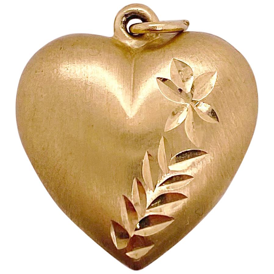 I Gold Puff Heart Charm Pendant, Yellow Gold Love Heart, Puffed on Both Sides