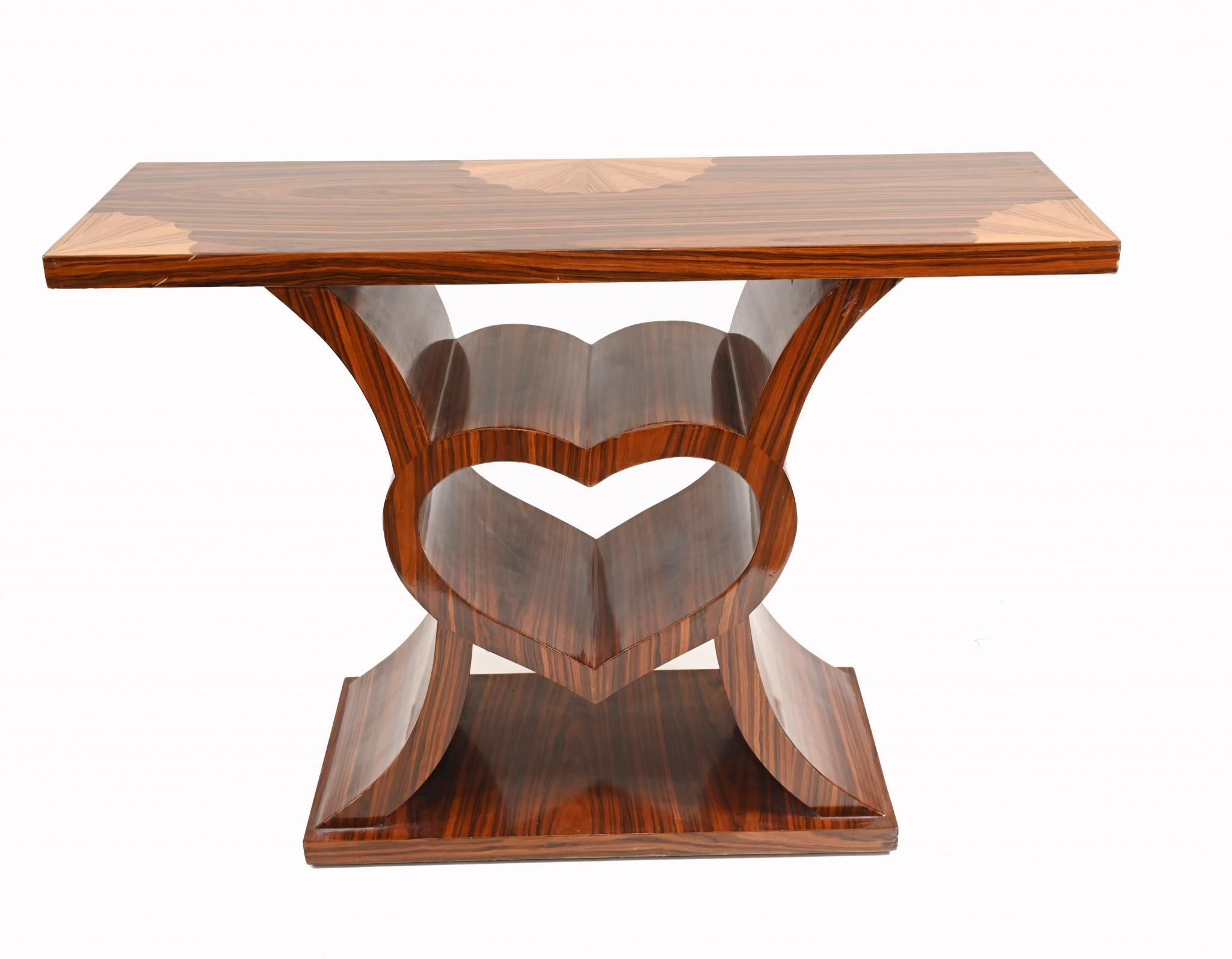 Wood I Heart Art Deco Hall Table Console Inlay Furniture For Sale