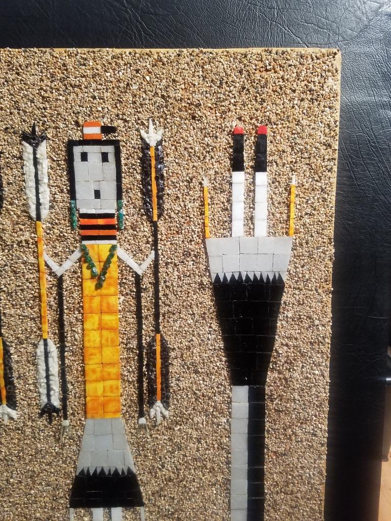 Panneau de mosaïque Yei Dancers de style Navajo du milieu du siècle par I. Henry, Californie années 1960 en vente 12