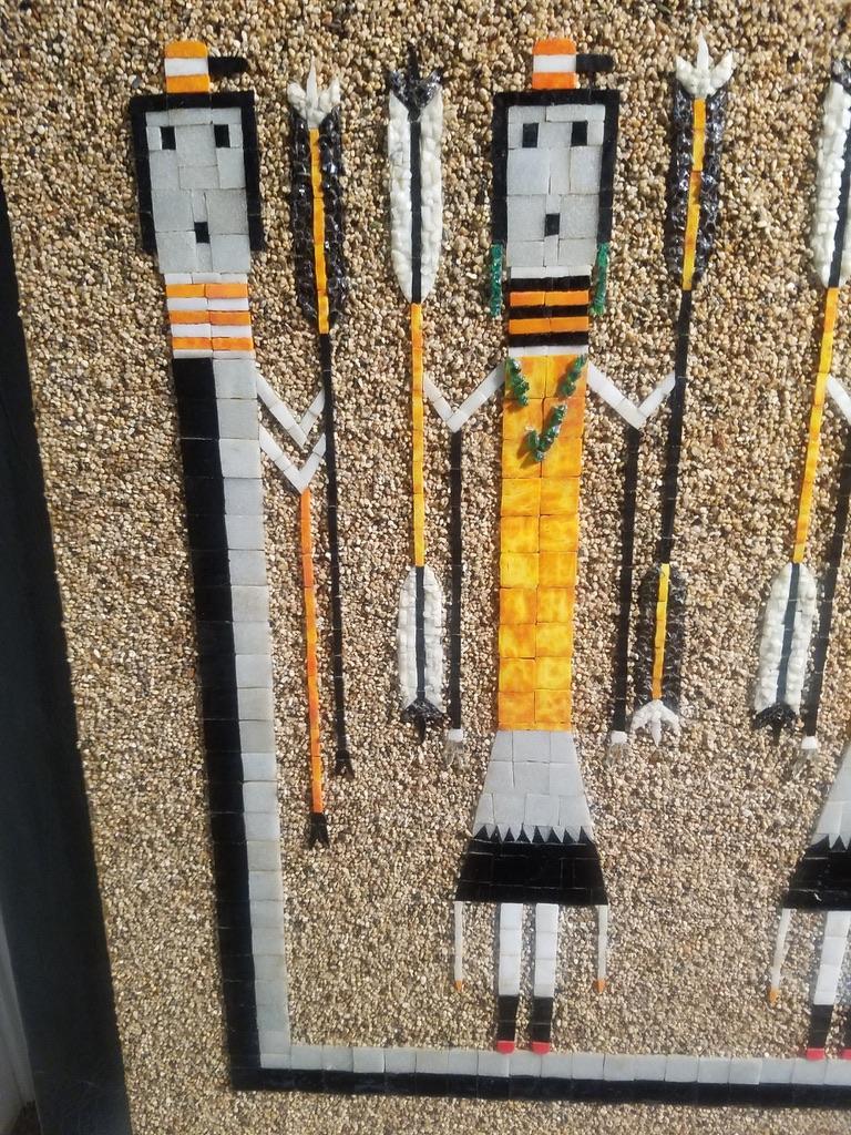 Panneau de mosaïque Yei Dancers de style Navajo du milieu du siècle par I. Henry, Californie années 1960 en vente 15