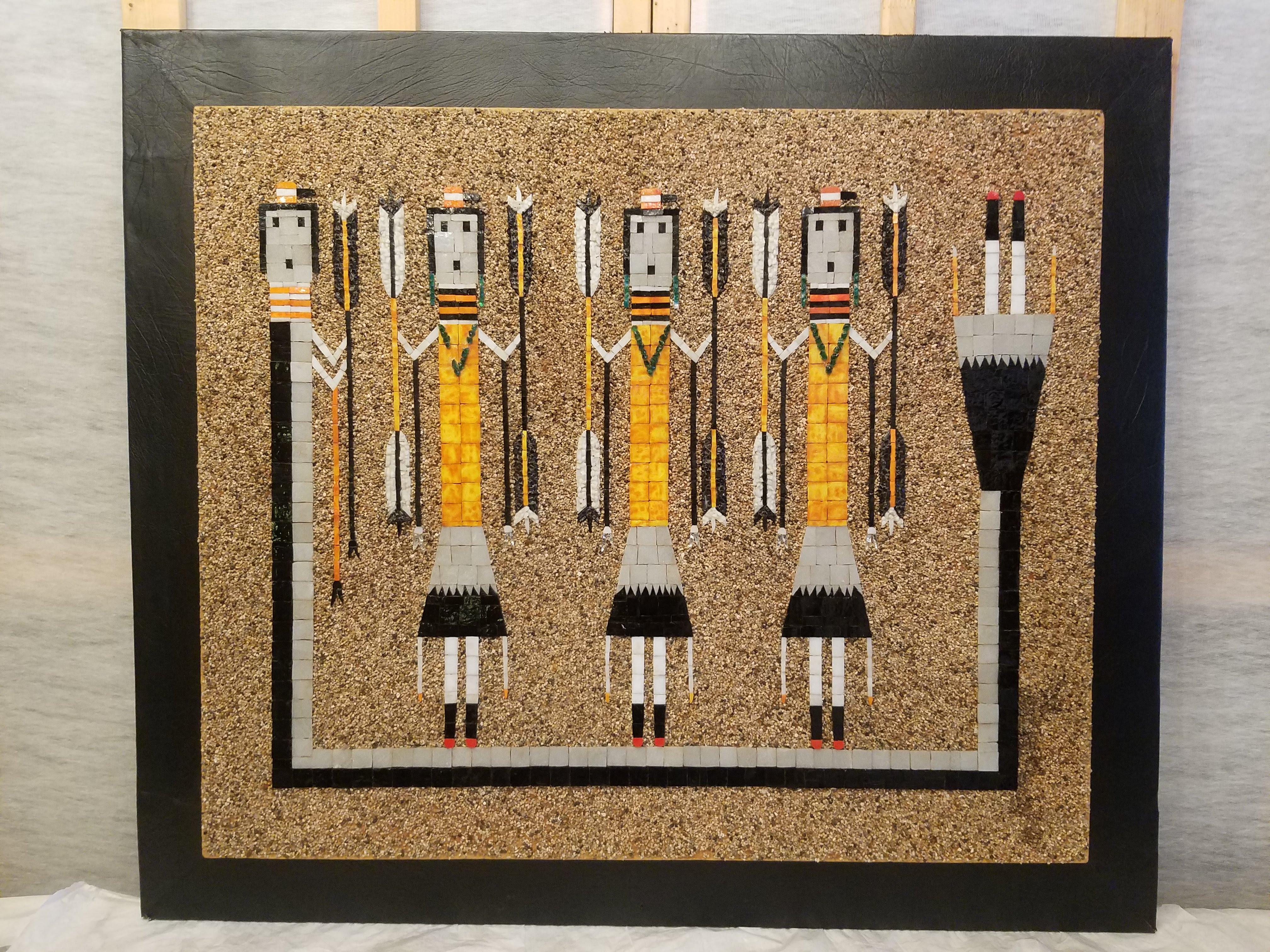 Navajo-Stil Yei-Tänzerinnen Mosaikplatte von I. Henry, Kalifornien 1960er Jahre