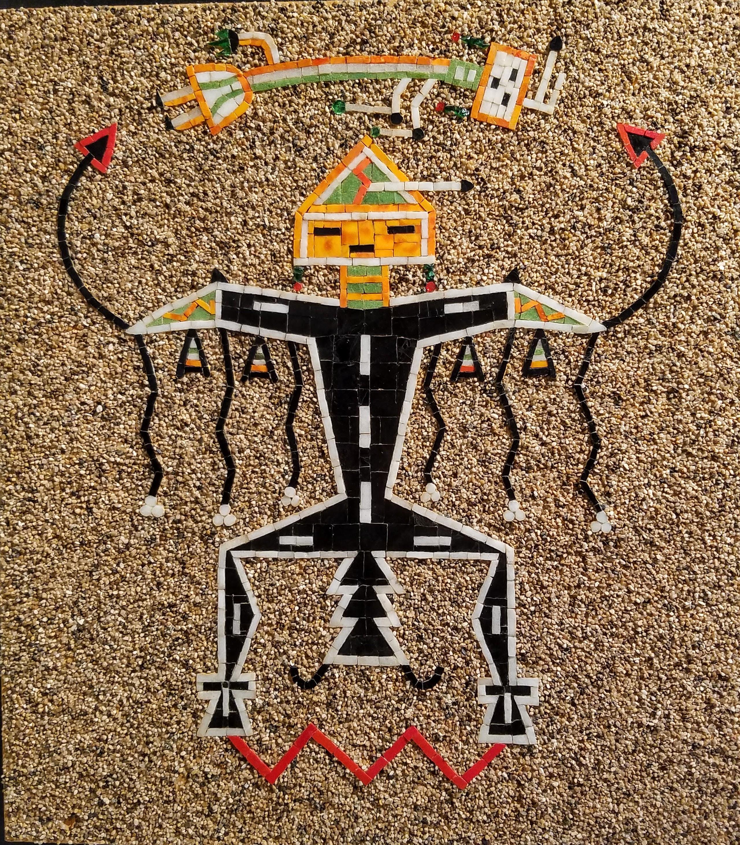 Navajo-Style Thunderbird Sand Painting Mosaic Panel, Mixed Media, 1960s CA. - Assemblage Mixed Media Art by I. Henry