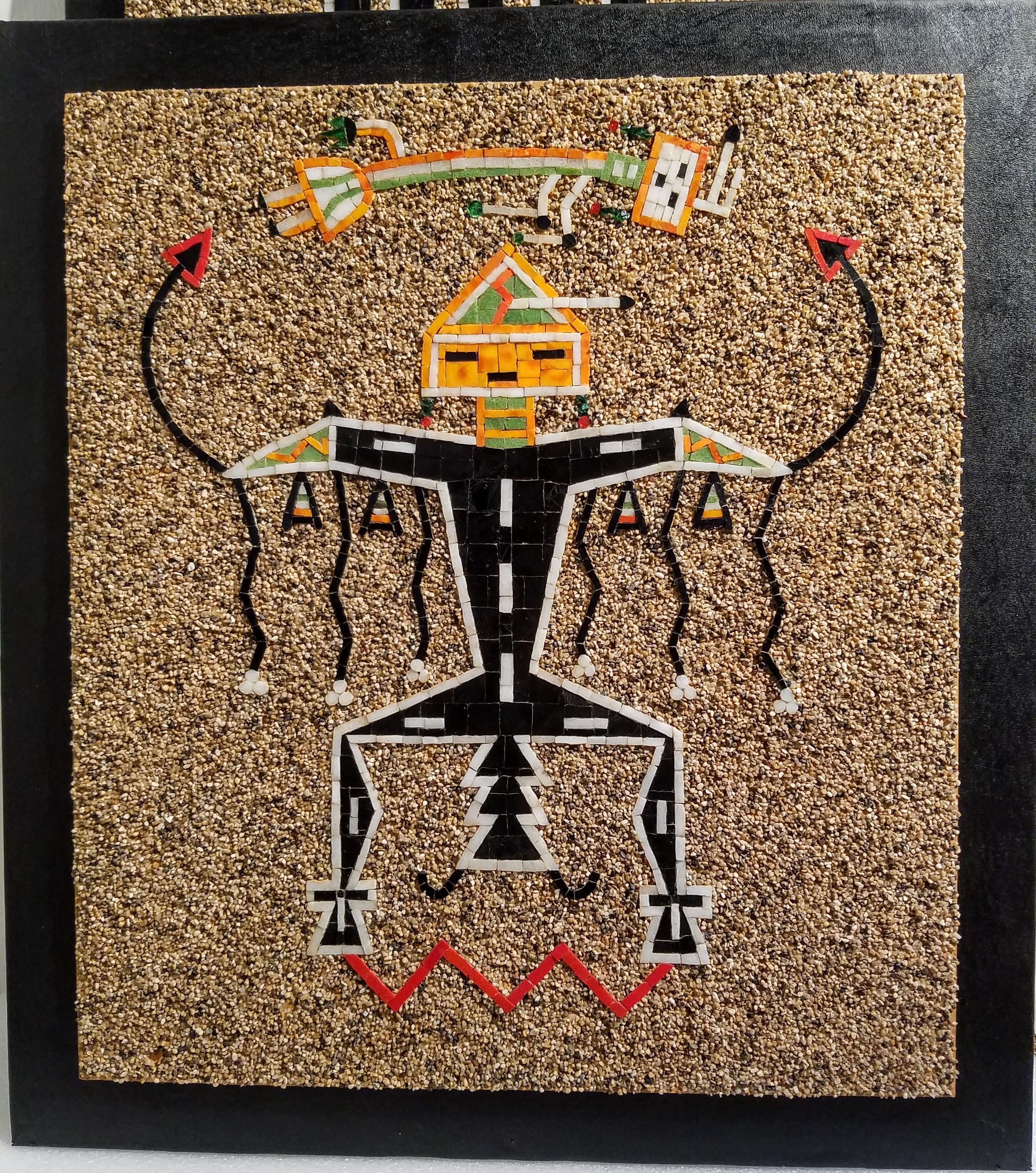 Navajo-Style Thunderbird Sand Painting Mosaic Panel, Mixed Media, 1960s CA.