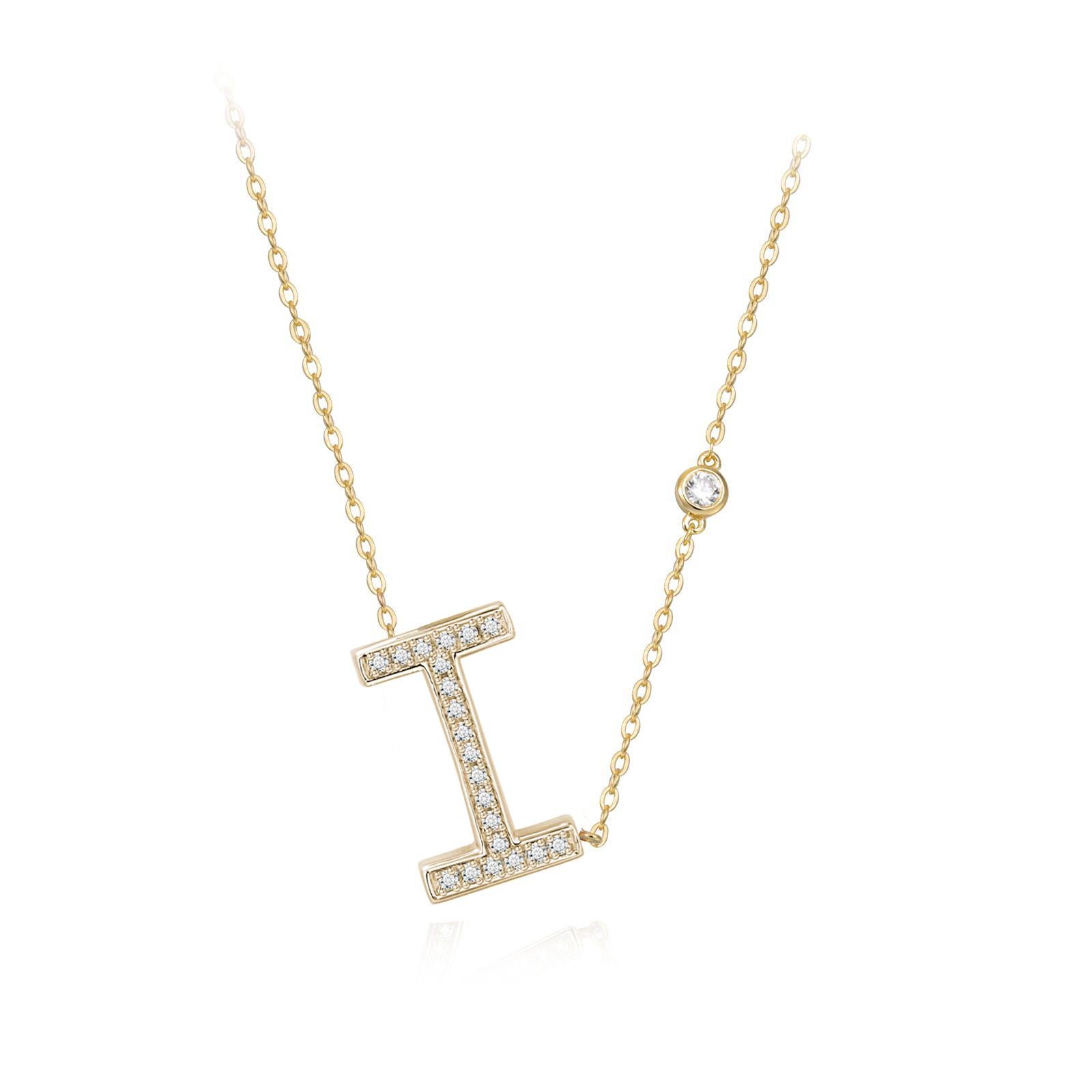 Trillion Cut I Initial Bezel Chain Necklace For Sale