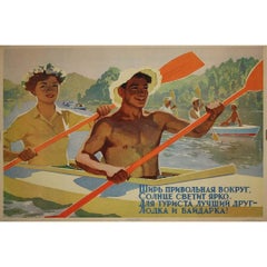 1961 Original Soviet Tourism Poster by Kalenskaya “Kayak & Outdoor Leisure USSR”