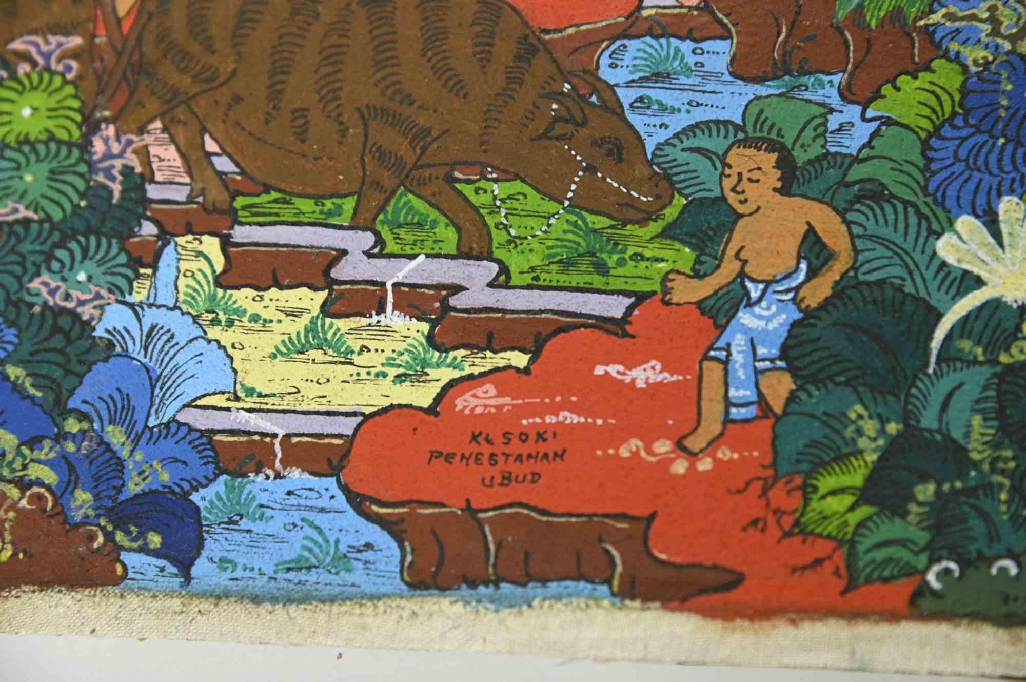 Paesaggio balinese - Tempera di I Ketut Soki - Anni '60 in vendita 1