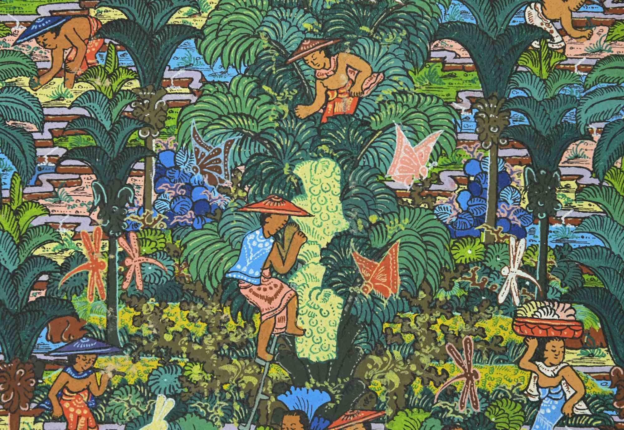 Paesaggio balinese - Tempera di I Ketut Soki - Anni '60 in vendita 2