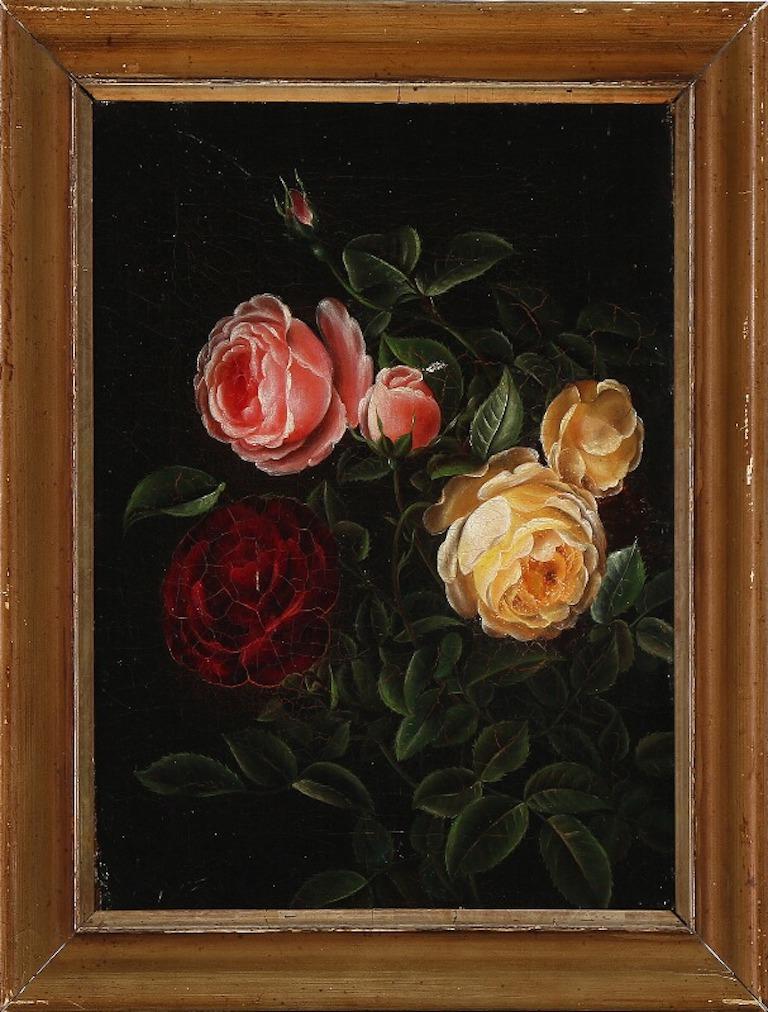 I. L. Jensen, school of, 19th century: Still life with red and yellow roses. Unsigned. Oil on canvas. Measure: 32 × 24 cm.