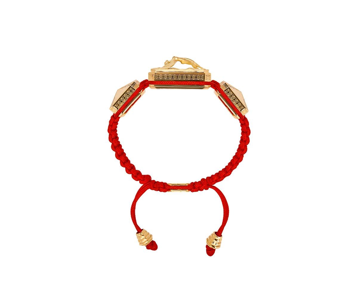 Modern I Love Me & MyLife 3D Microsculpture 18k Gold Diamonds Bracelet Red Cord