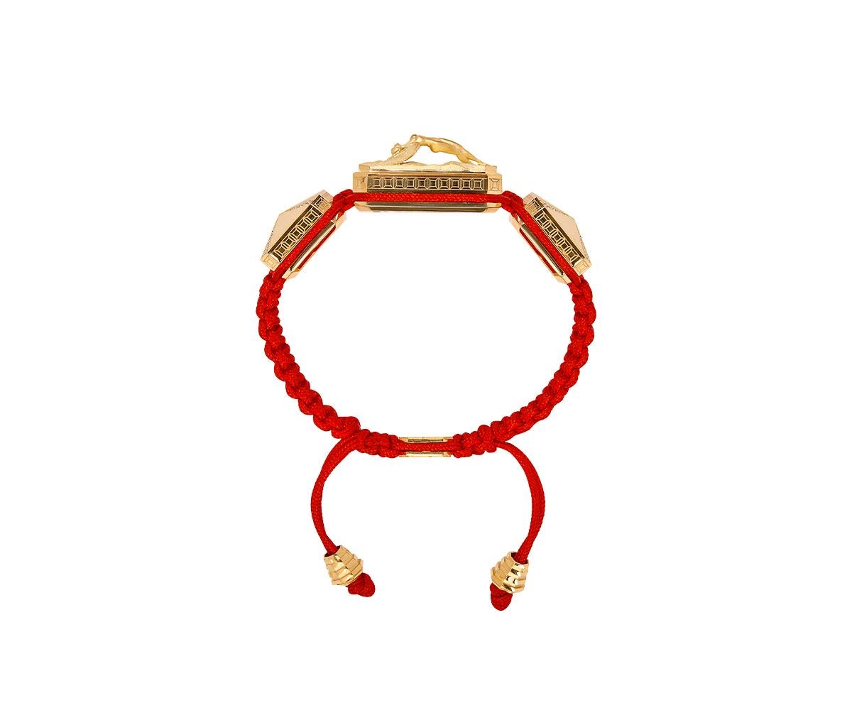 Modern I Love Me & MyLife 3D Microsculpture 18k Gold Diamonds Bracelet Red Cord For Sale