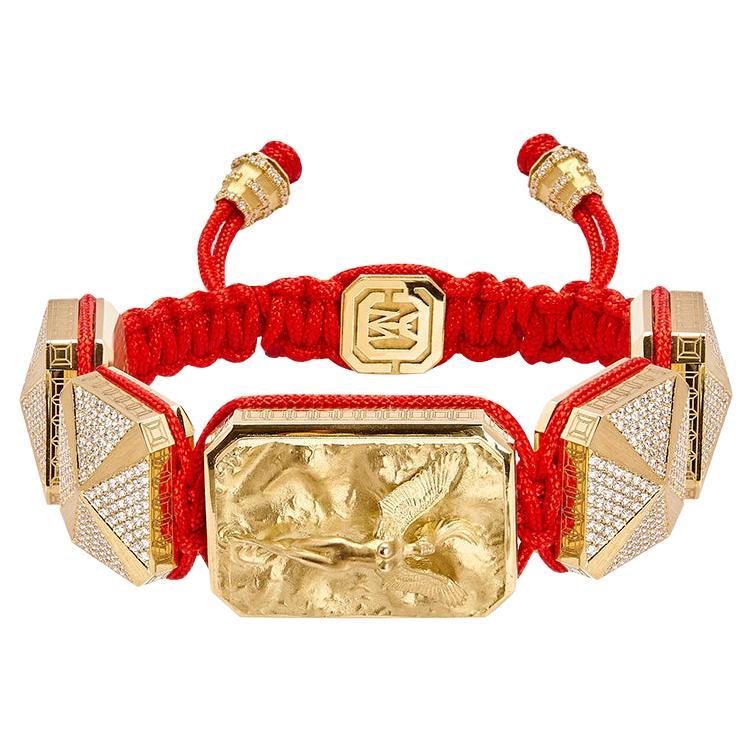 I Love Me & Mylife 3D Microsculpture in 18k Gold Bracelet with Red Cord For Sale