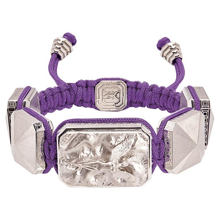 I Love Me & Mylife 3D Microsculpture in 18k White Gold Bracelet purple cord  For Sale