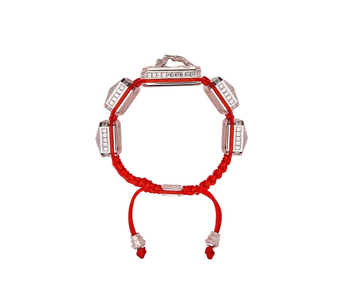 Armband aus 18 Karat Gold und Rubinen mit roter Schnur, 3D-Mikroskulptur, Diamanten (Moderne) im Angebot