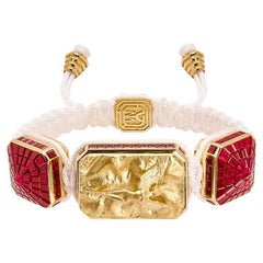 I Love Me & MyLife 3D Microsculpture in 18k Gold and Rubies Bracelet White Cord