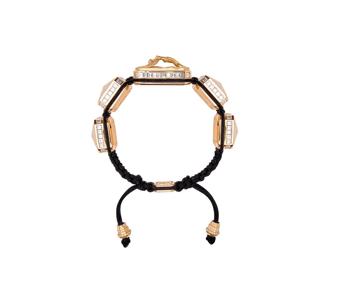 I Love Me & MyLife 3D-Mikroskulptur 18k Gold Diamanten-Armband Schwarze Schnur (Moderne) im Angebot