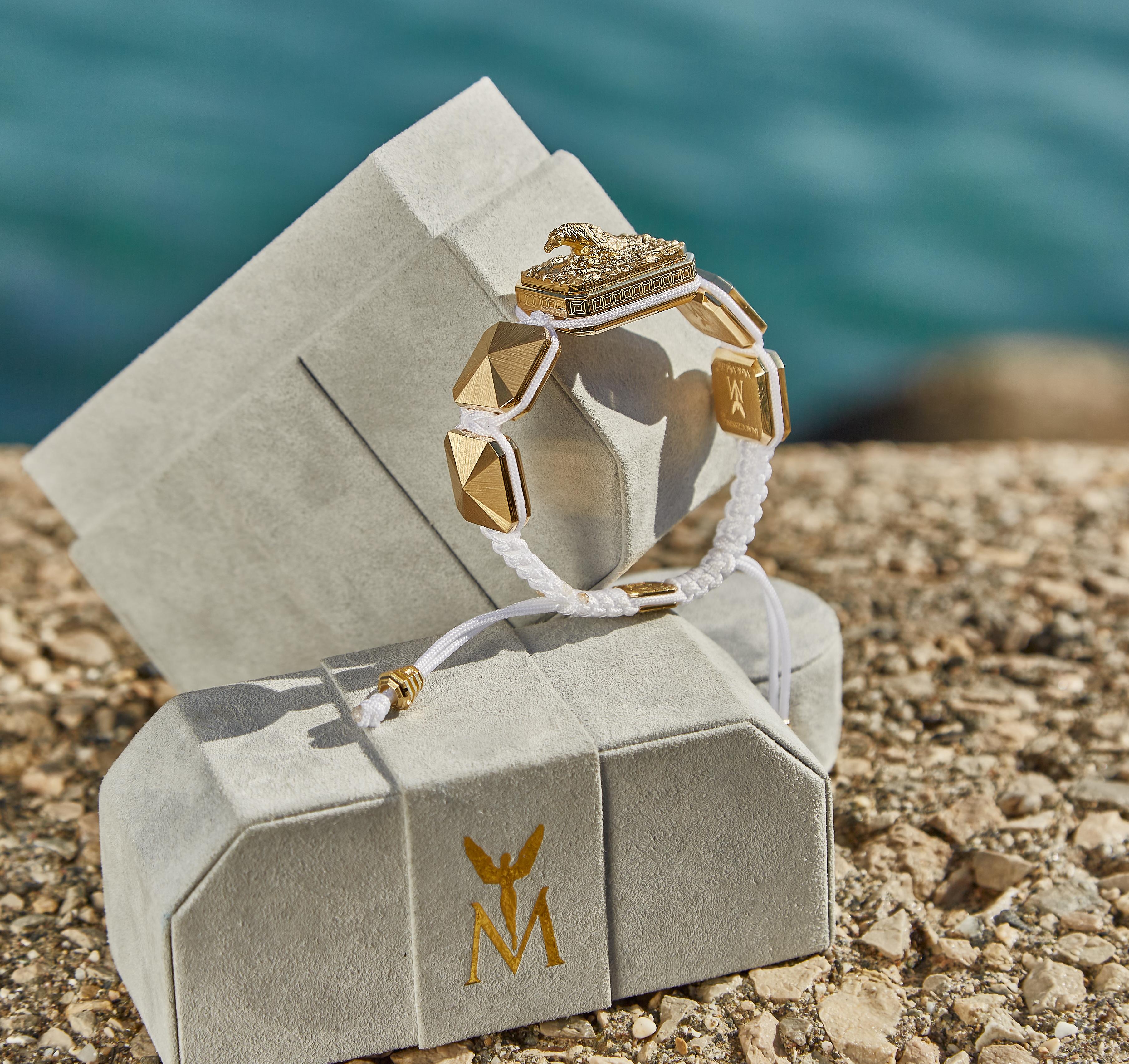 I Love Me & MyLife 3D Microsculpture 18k Gold Diamant-Armband mit weißer Kordel, I Love Me & MyLife im Zustand „Neu“ im Angebot in Bilbao, ES