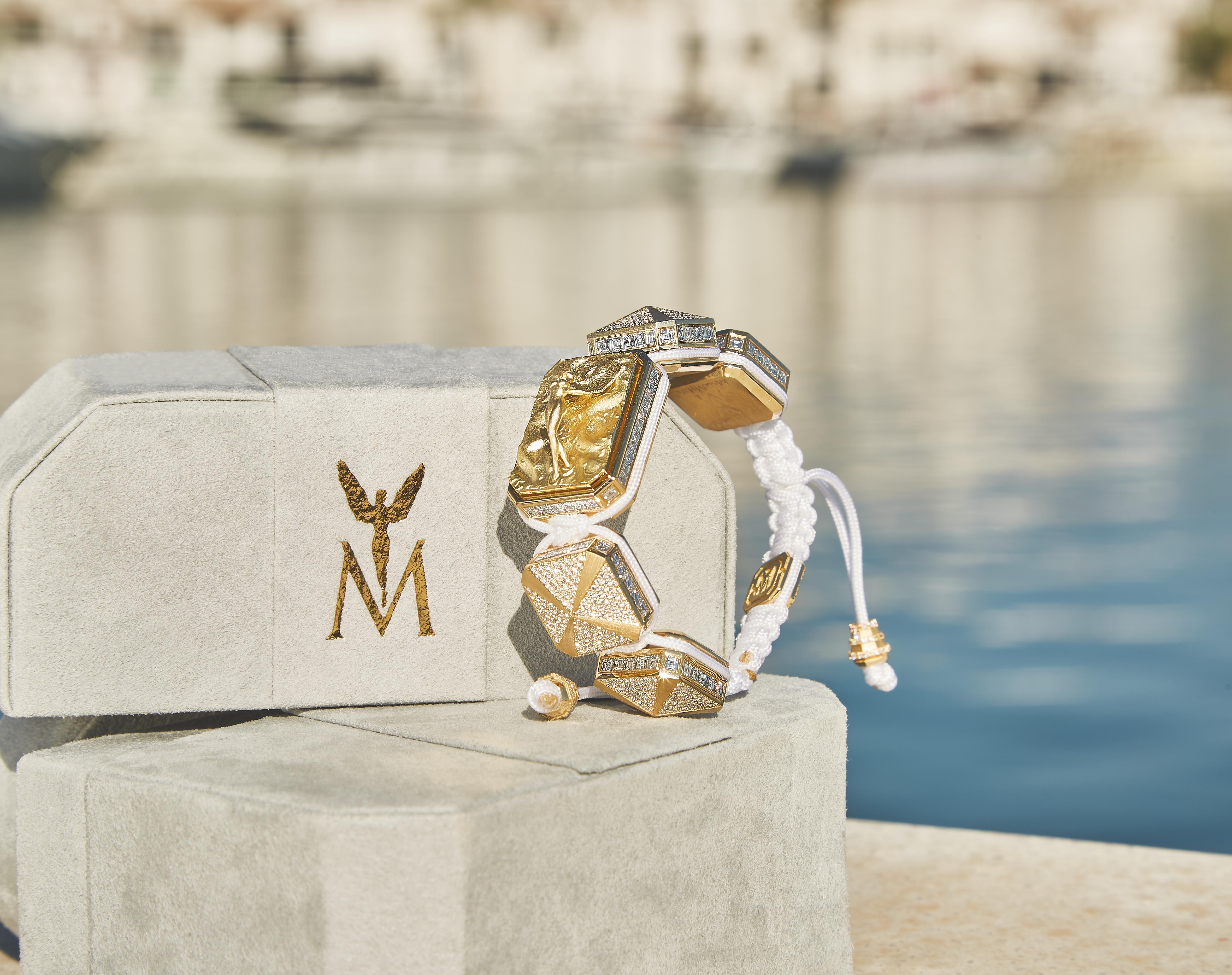 Ich liebe  Me & MyLife 3D Microsculpture 18k Gold Diamanten-Armband mit weißer Kordel, Me & MyLife im Angebot 2