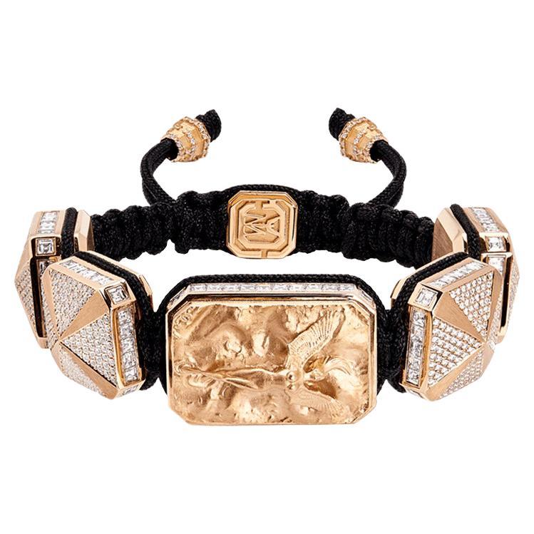  Bracelet en cordon noir « I Love Me & MyLife » avec micro-sculpture en or 18 carats et diamants