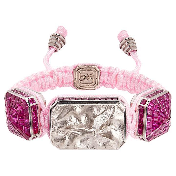 I Love Me & MyLife 3D Microsculpture 18k Gold Diamonds Bracelet Pink Cord For Sale