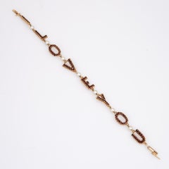 I Love You Bracelet Vintage 14k Yellow Gold Bohemian Garnet Cultured Pearl 7.5"