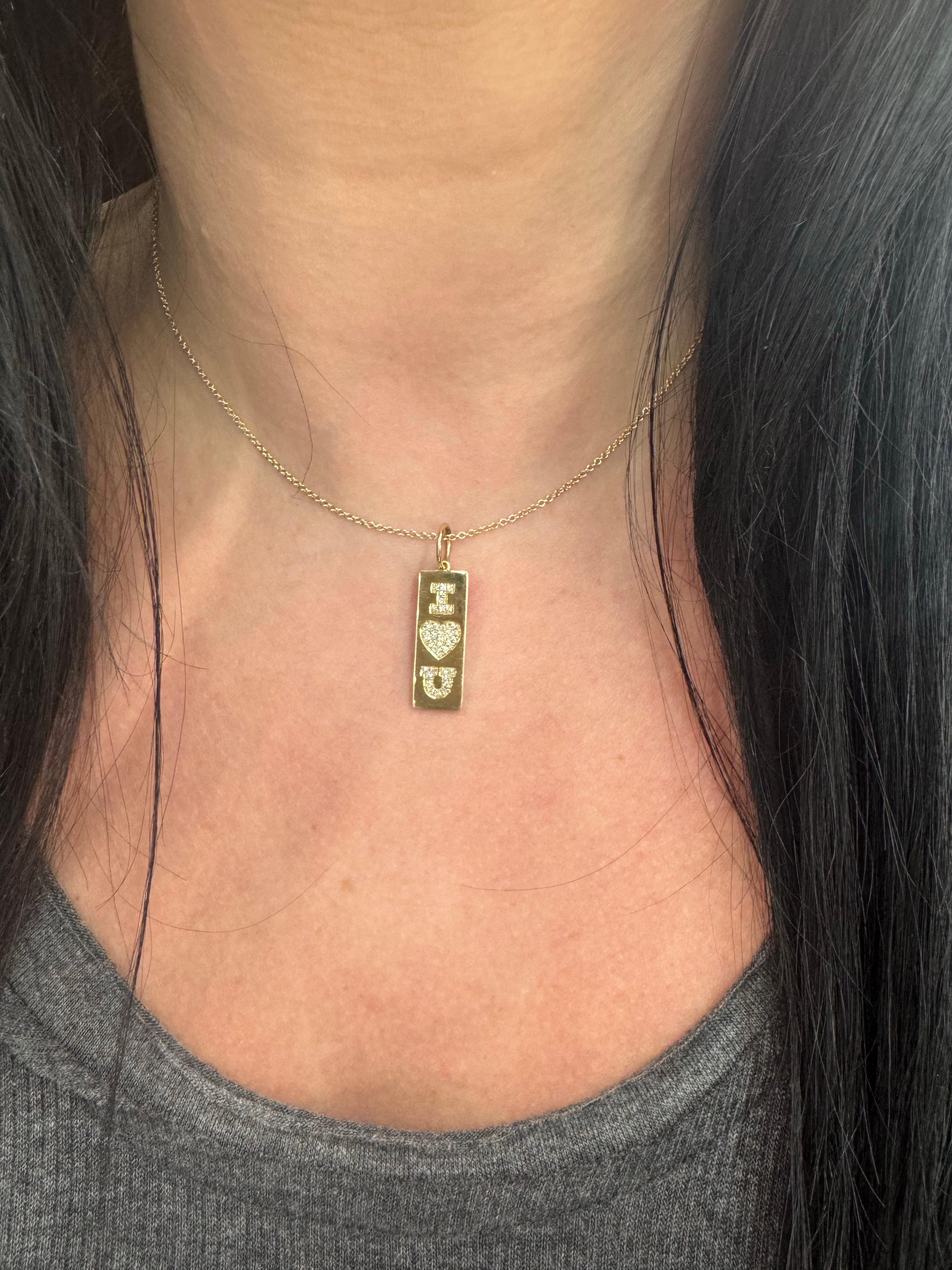 Pendentif breloque en or jaune 14 carats avec chaîne en forme de barre de chien I Love You Diamond 0,19 carats en vente 13