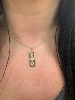 I Love You Diamond Dog Chain Bar Charm Pendant 0.19 Carats 14 Karat Yellow Gold