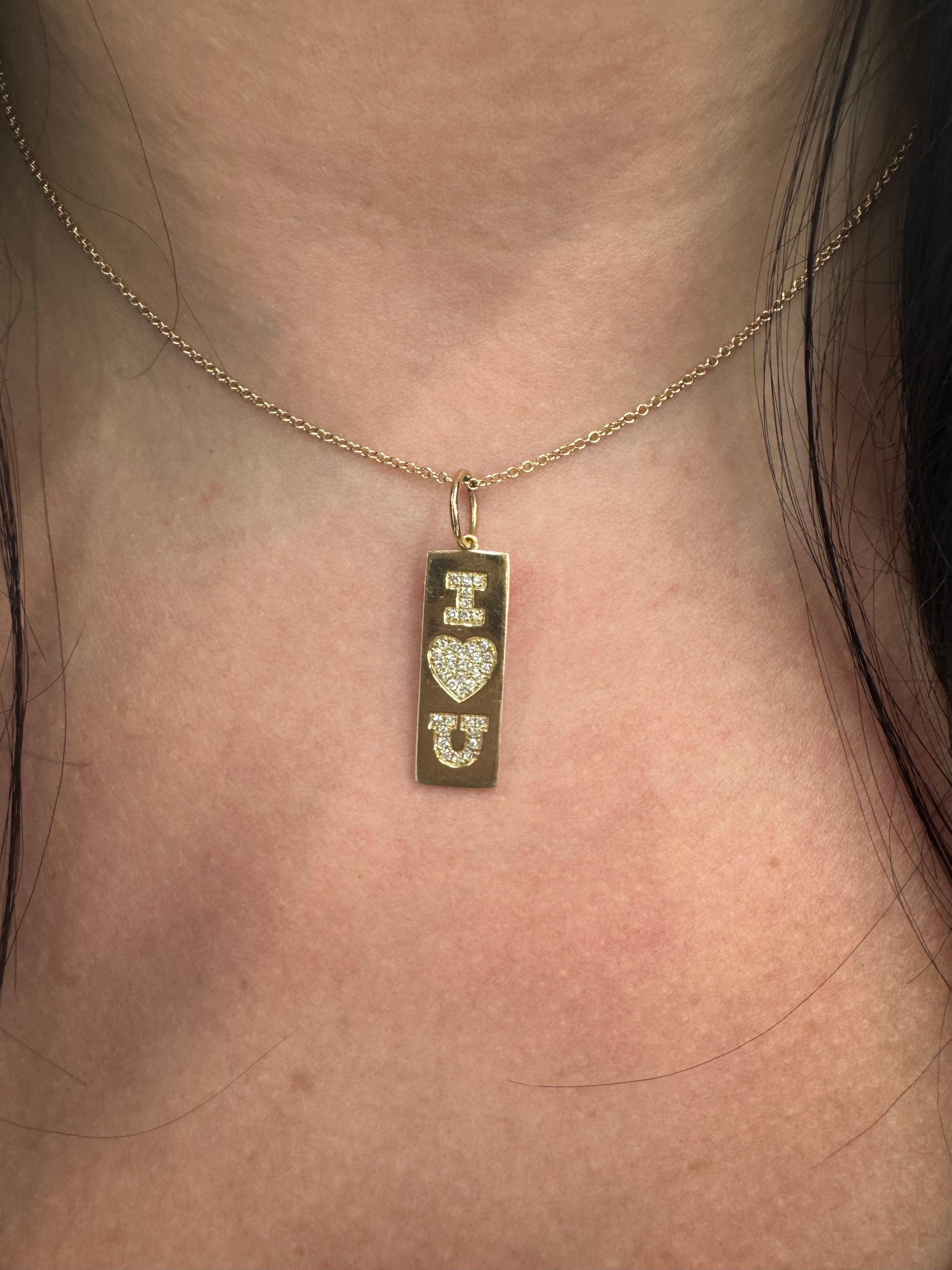Pendentif breloque en or jaune 14 carats avec chaîne en forme de barre de chien I Love You Diamond 0,19 carats en vente 14